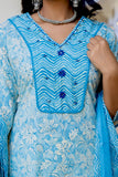 Blue Threadwork Yoke Design Kurta set with Trousers and Dupatta Blue Threadwork Yoke Design Kurta set with Trousers and Dupatta