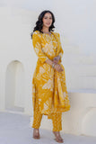 Mustard Yellow Pearl Highlight Cotton Kurta Set with Trousers and Dupatta Mustard Yellow Pearl Highlight Cotton Kurta Set with Trousers and Dupatta