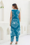 Turquoise Blue Embellished Straight Kurta with Trousers Coord Set Turquoise Blue Embellished Straight Kurta with Trousers Coord Set
