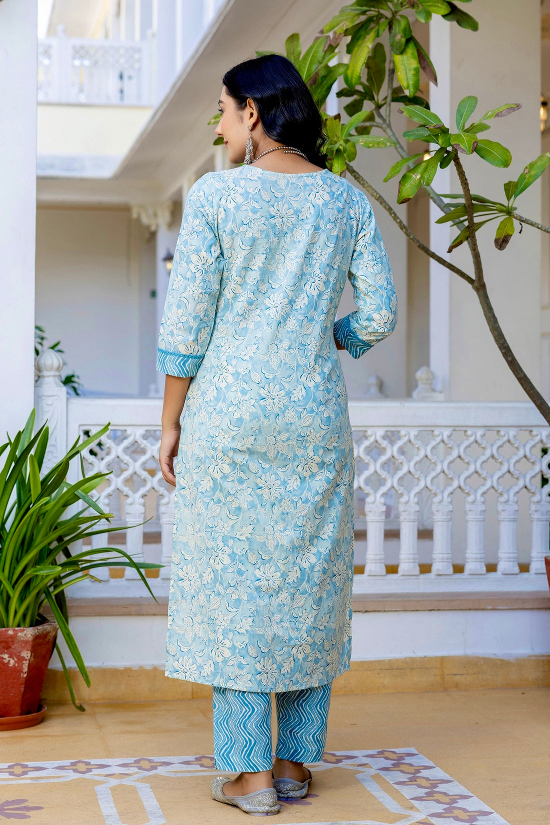 Blue Threadwork Yoke Design Kurta set with Trousers and Dupatta Blue Threadwork Yoke Design Kurta set with Trousers and Dupatta