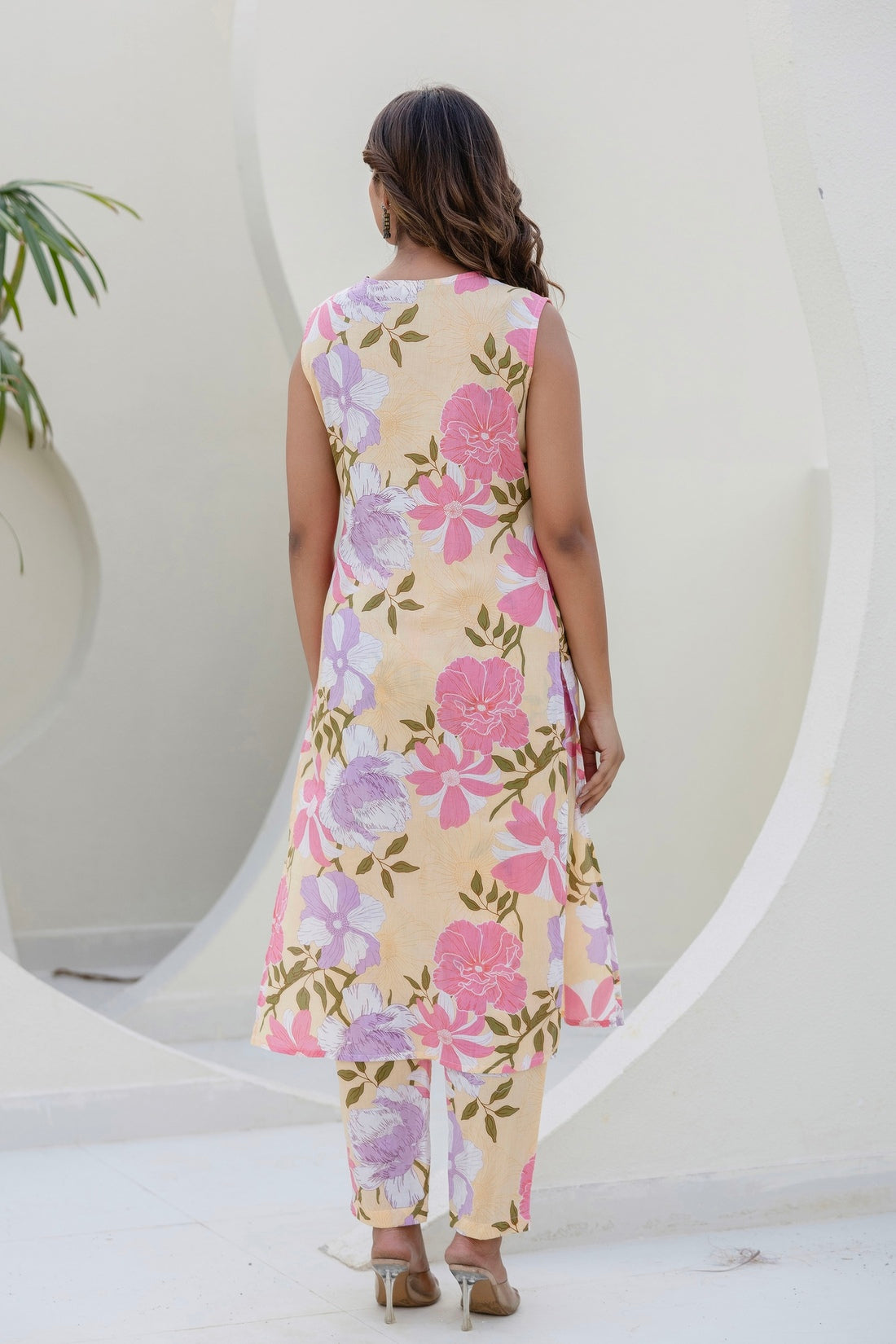 Pastel Yellow Threadwork Straight Kurta with Trousers Coord Set Pastel Yellow Threadwork Straight Kurta with Trousers Coord Set