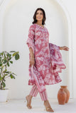 Dusty Pink Floral Print Cotton Kurta Set with Trouser and Dupatta Dusty Pink Floral Print Cotton Kurta Set with Trouser and Dupatta
