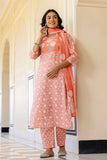 Peach Yoke Highlighted Floral Cotton Kurta Set with Trousers and Dupatta Peach Yoke Highlighted Floral Cotton Kurta Set with Trousers and Dupatta