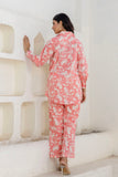 Rowena - Pink Cotton Floral Long Shirt with Wide Pants Coord Set Rowena - Pink Cotton Floral Long Shirt with Wide Pants Coord Set