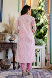 Pink Neck Highlight Printed Cotton Kurta Set with Trousers and Dupatta Pink Neck Highlight Printed Cotton Kurta Set with Trousers and Dupatta