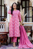 Pink Threadwork Highlight Cotton Kurta Set with Trousers and Dupatta Pink Threadwork Highlight Cotton Kurta Set with Trousers and Dupatta