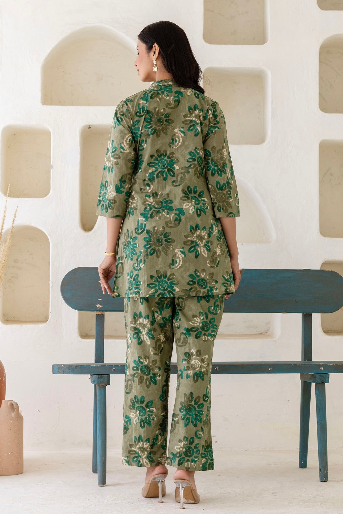 Safina - Green Pintucks Details Kurti with Wide Pants Coord Set Safina - Green Pintucks Details Kurti with Wide Pants Coord Set