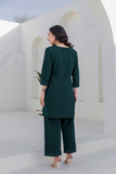 Elara - Bottle Green Cotton Flex Solid Embroidered Coord Set Elara - Bottle Green Cotton Flex Solid Embroidered Coord Set