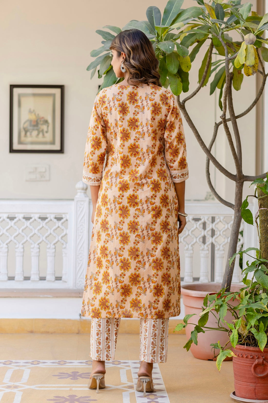 Yellow Stripes with Floral Printed Cotton Kurta Set with Trousers and Dupatta Yellow Stripes with Floral Printed Cotton Kurta Set with Trousers and Dupatta