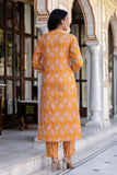 Deep Yellow Collar Neck Cotton Kurta Set with Trousers and Dupatta Deep Yellow Collar Neck Cotton Kurta Set with Trousers and Dupatta
