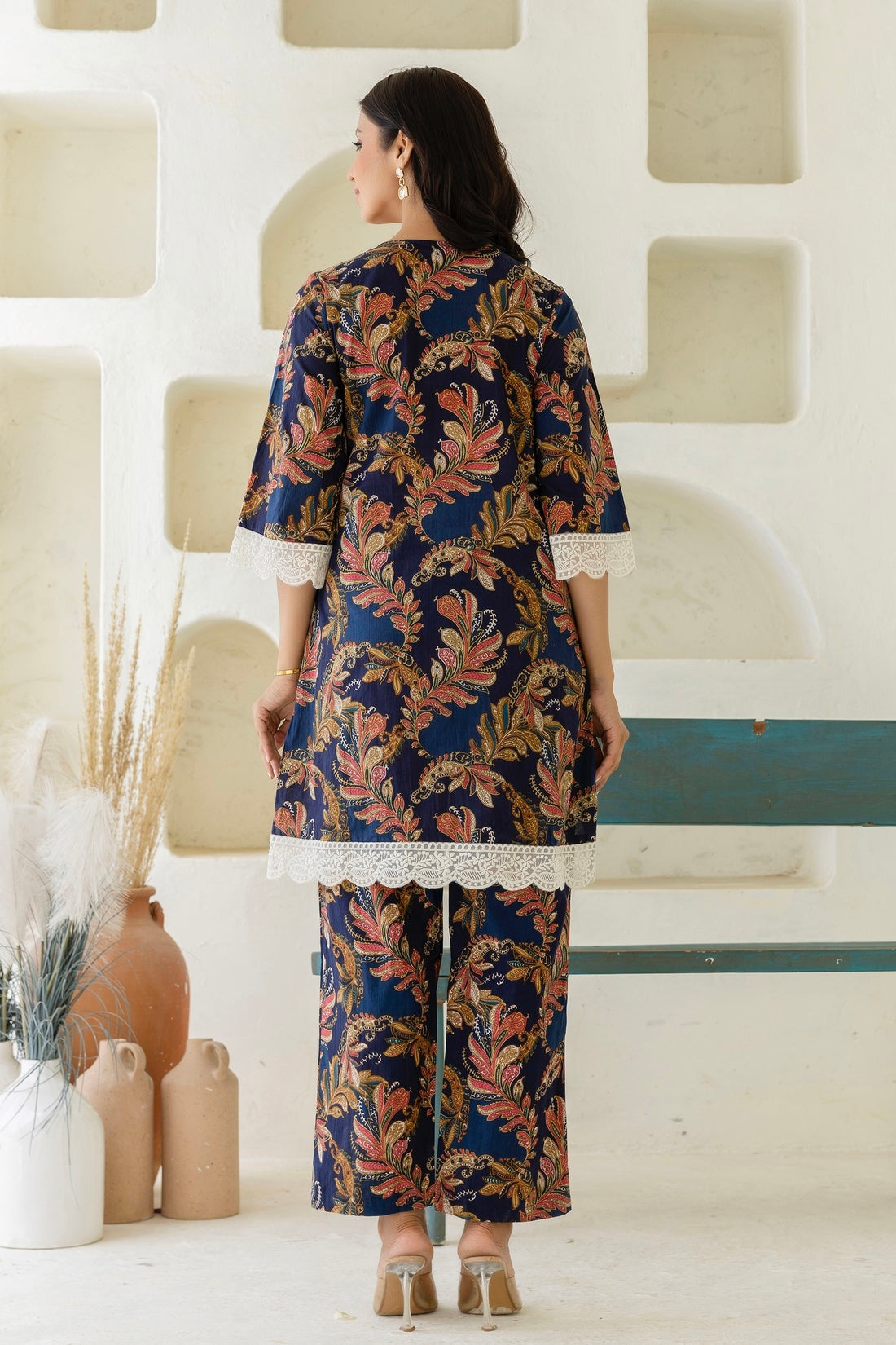 Azura - Blue Cotton A-line Kurti with Wide Pants Coord Set Azura - Blue Cotton A-line Kurti with Wide Pants Coord Set