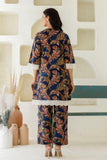 Azura - Blue Cotton A-line Kurti with Wide Pants Coord Set Azura - Blue Cotton A-line Kurti with Wide Pants Coord Set