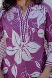 Purple Floral Print Plackett Highlight Collar Kurta Set with Trousers and Dupatta Purple Floral Print Plackett Highlight Collar Kurta Set with Trousers and Dupatta