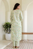 Pastel Green V-neck Floral Print Kurta Set with Trousers and Dupatta Pastel Green V-neck Floral Print Kurta Set with Trousers and Dupatta