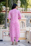 Pink Mirrorwork Floral Kurta Set with Trousers and Dupatta Pink Mirrorwork Floral Kurta Set with Trousers and Dupatta
