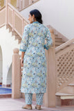 Pastel Blue Collar Neck Floral Kurta Set with Trousers and Dupatta Pastel Blue Collar Neck Floral Kurta Set with Trousers and Dupatta