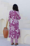 Purple Floral Print Plackett Highlight Collar Kurta Set with Trousers and Dupatta Purple Floral Print Plackett Highlight Collar Kurta Set with Trousers and Dupatta