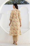 Pastel Yellow Collar Neck Floral Kurta Set with Trousers and Dupatta Pastel Yellow Collar Neck Floral Kurta Set with Trousers and Dupatta