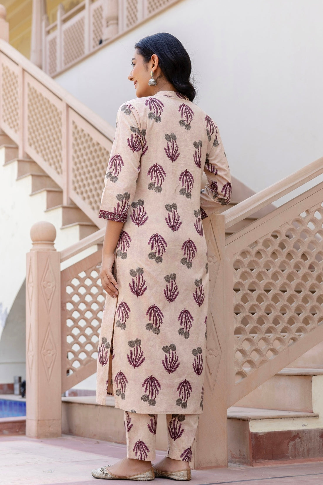 Pink and Cream Angrakha Neckline Kurta Set with Trousers and Dupatta Pink and Cream Angrakha Neckline Kurta Set with Trousers and Dupatta