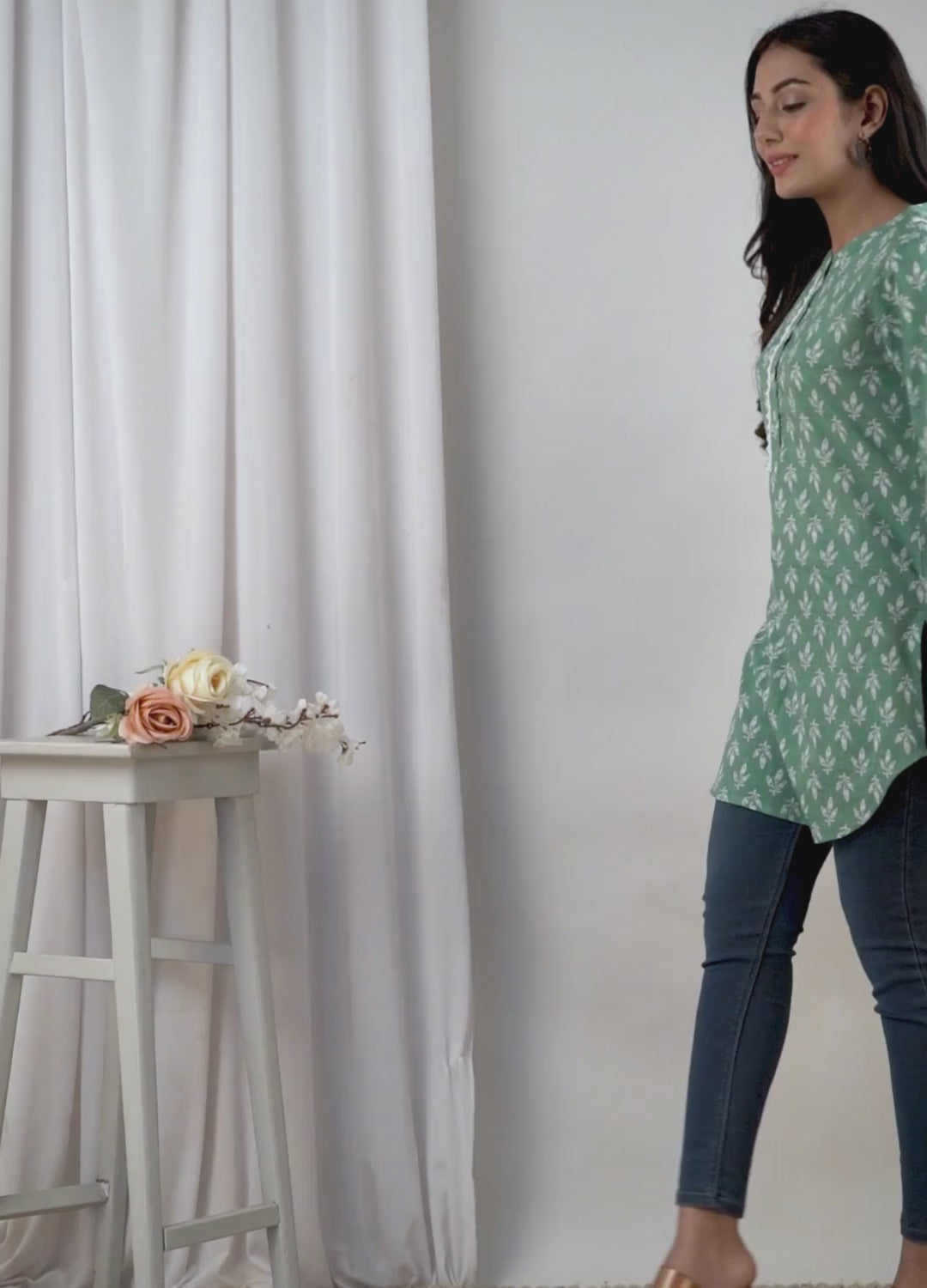 Green Printed Cotton Top