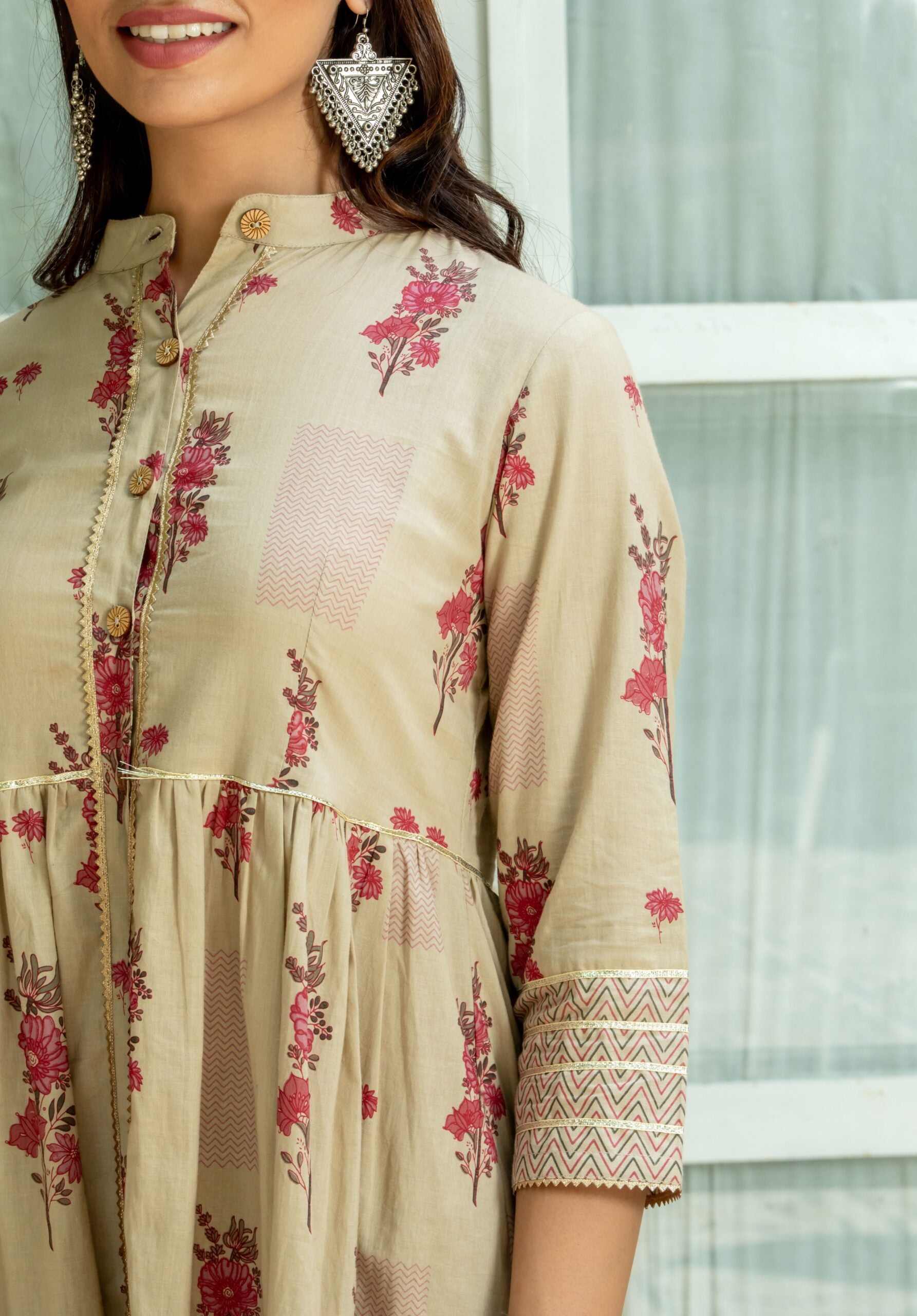 SKin Color Cotton Printed Kurta Set SKin Color Cotton Printed Kurta Set