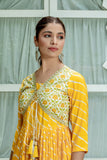 Yellow Leheriya Jacket Style Designer Gown Yellow Leheriya Jacket Style Designer Gown