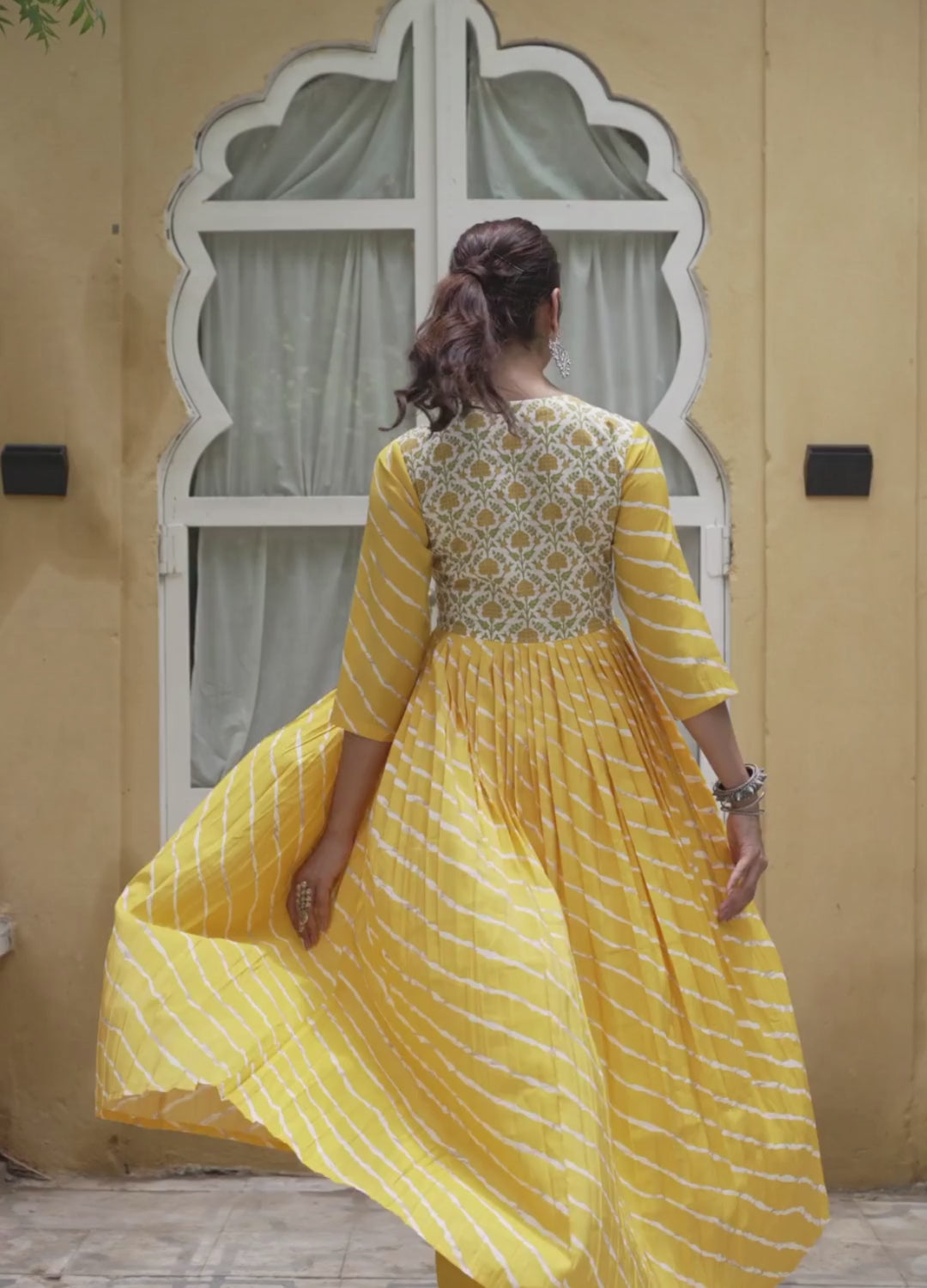 Yellow Leheriya Jacket Style Designer Gown Yellow Leheriya Jacket Style Designer Gown