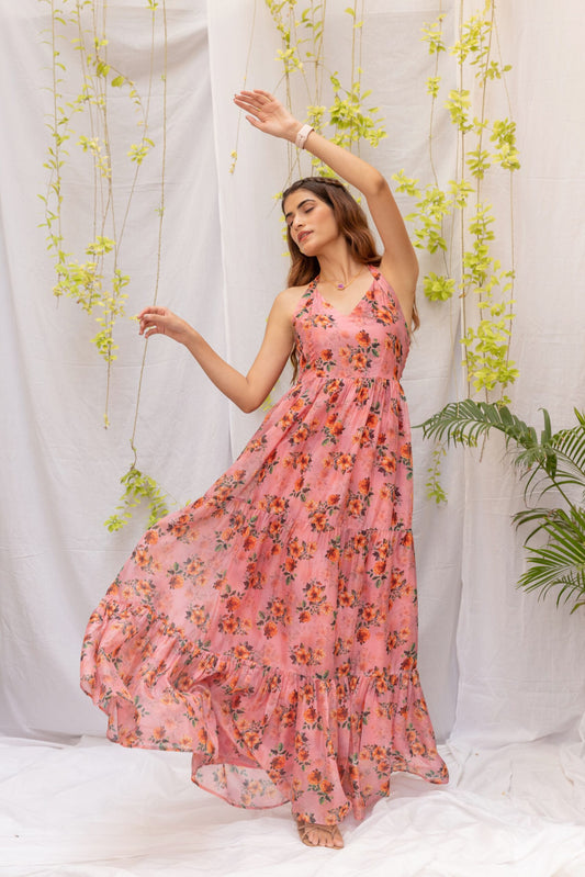 Pink Designer Ladies Maxi Dress