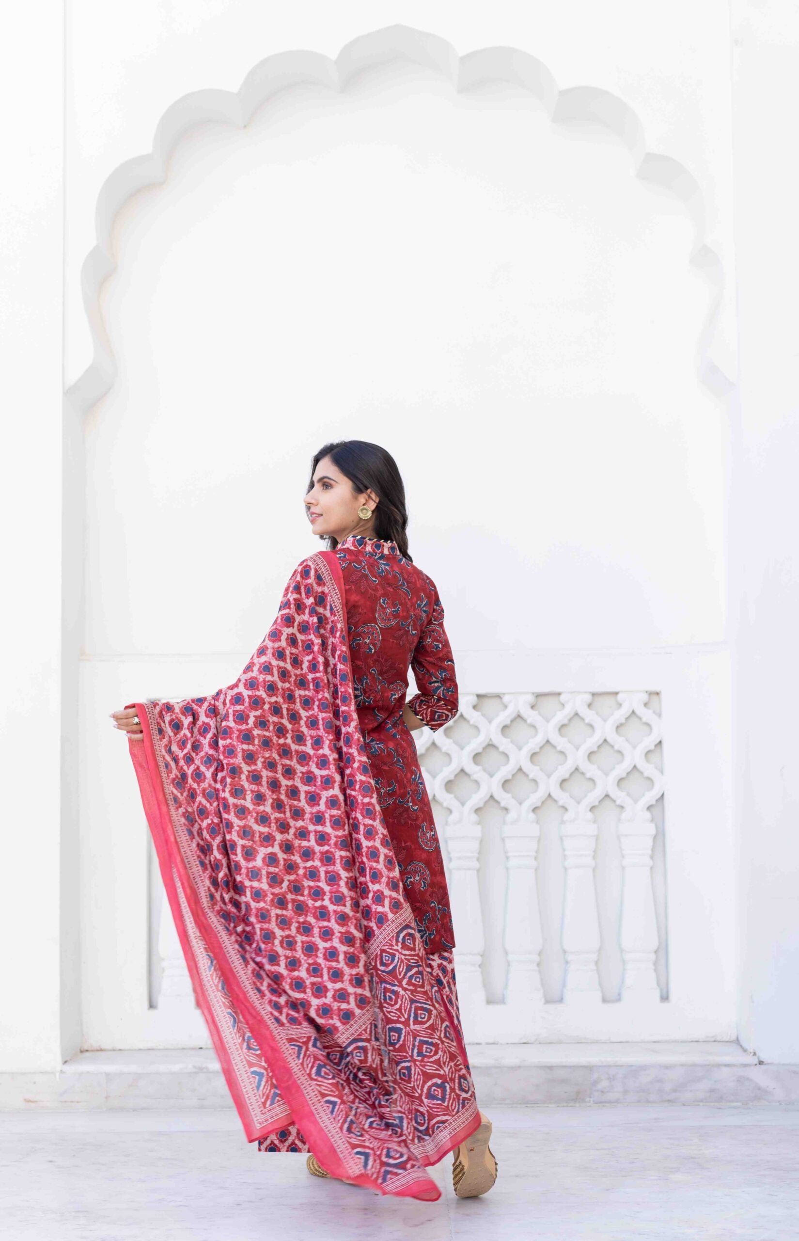 Wine Color Printed Cotton Kurta Set Wine Color Printed Cotton Kurta Set