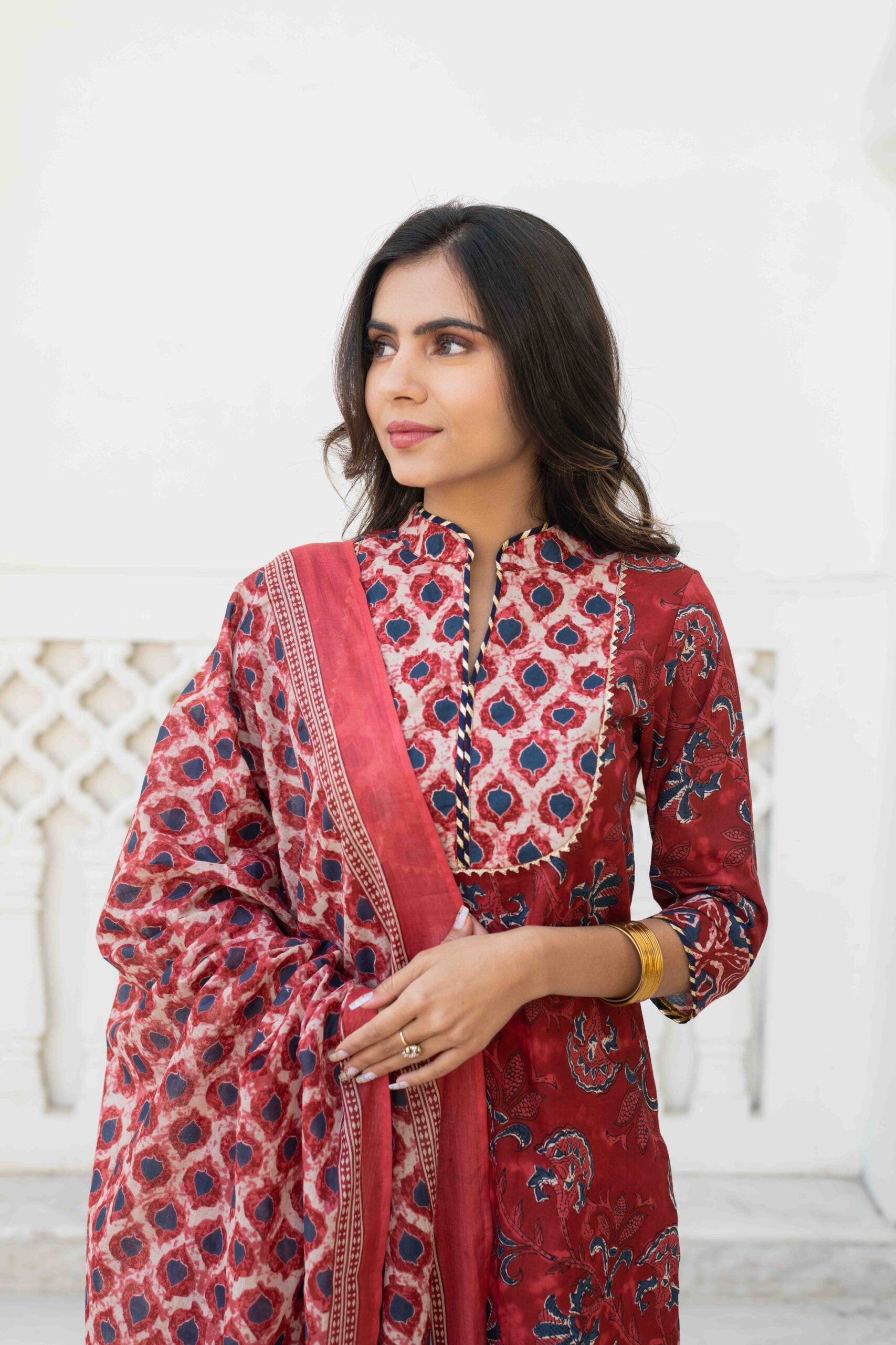 Wine Color Printed Cotton Kurta Set Wine Color Printed Cotton Kurta Set