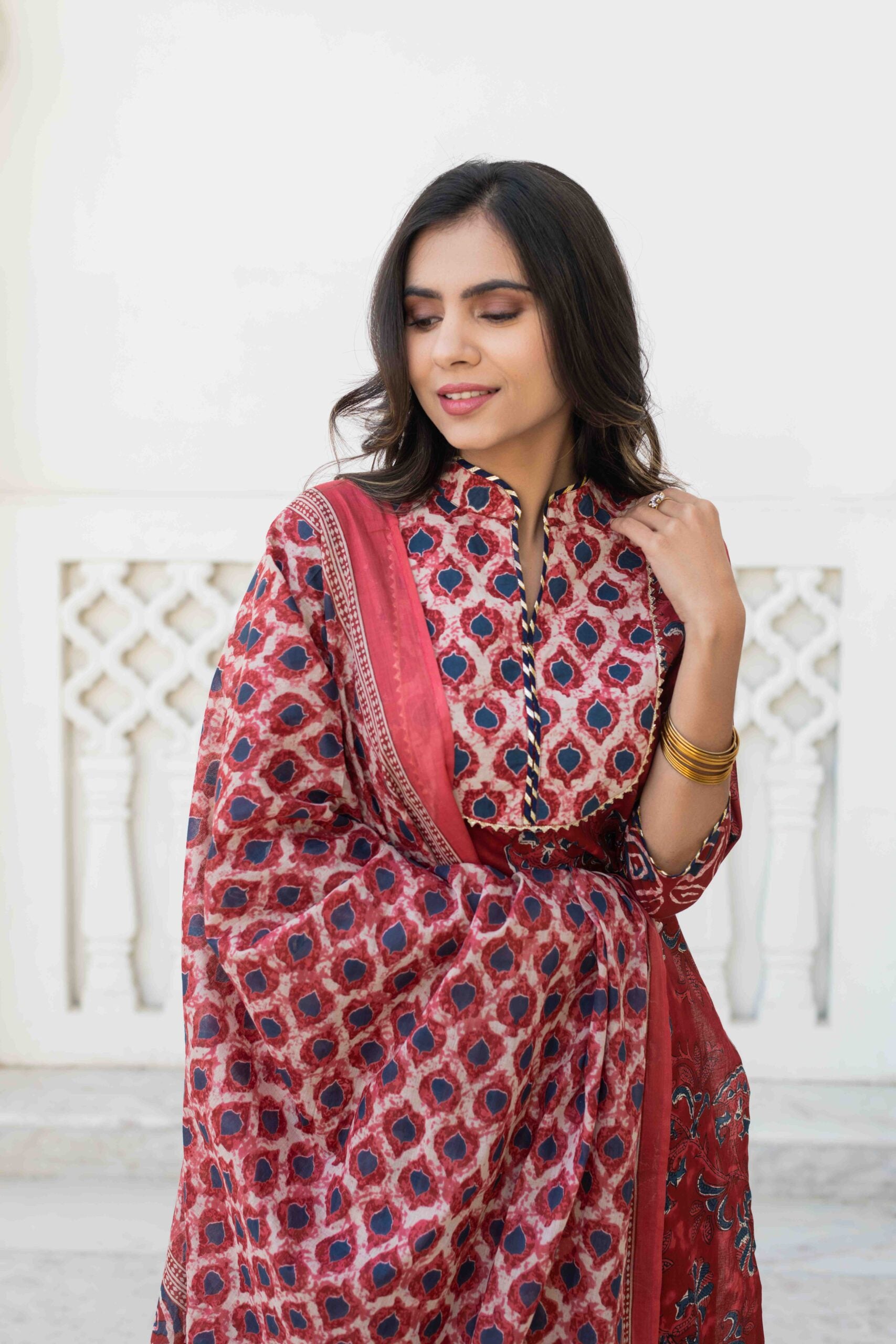 Wine Color Printed Cotton Kurta Set Wine Color Printed Cotton Kurta Set