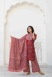 Wine Color Printed Cotton Kurta Set Wine Color Printed Cotton Kurta Set