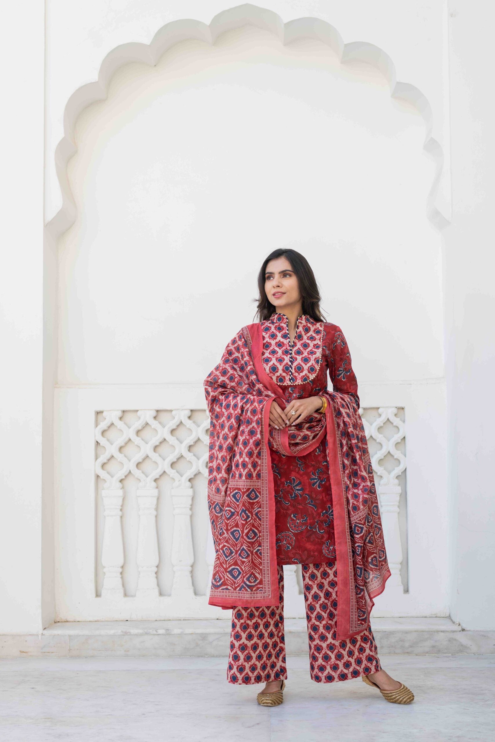 Wine Color Printed Cotton Kurta Set Wine Color Printed Cotton Kurta Set