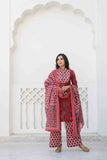 Wine Color Printed Cotton Kurta Set Wine Color Printed Cotton Kurta Set