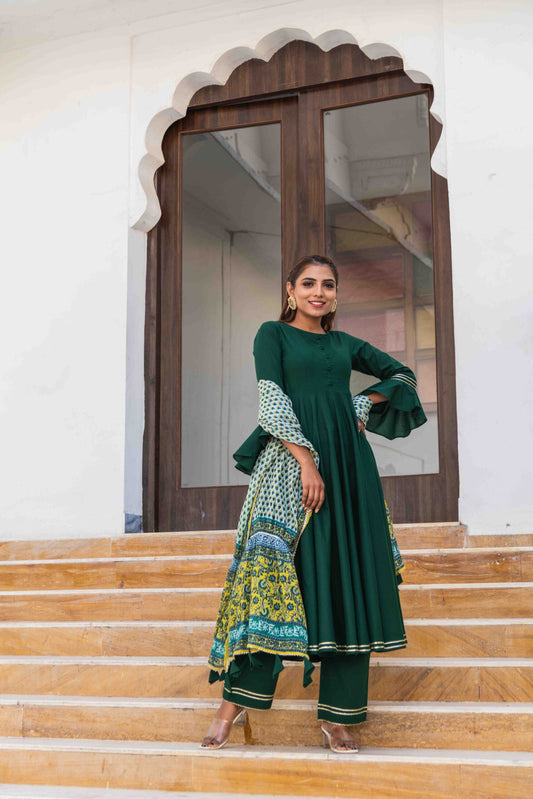 Green Cotton Kurta Set