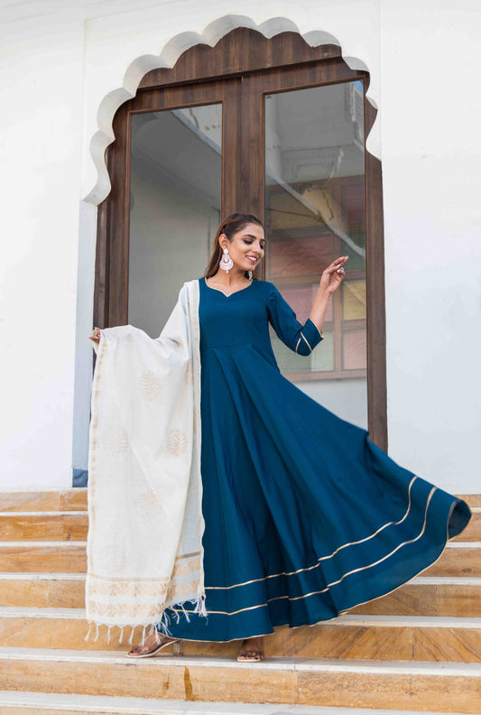 Blue Handblock Printed Suit Set