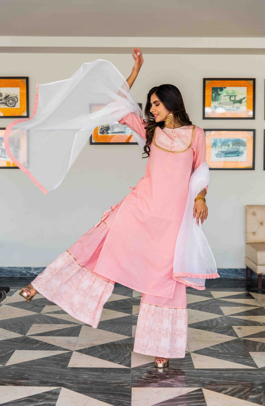 Pink Tiered Sharara Set