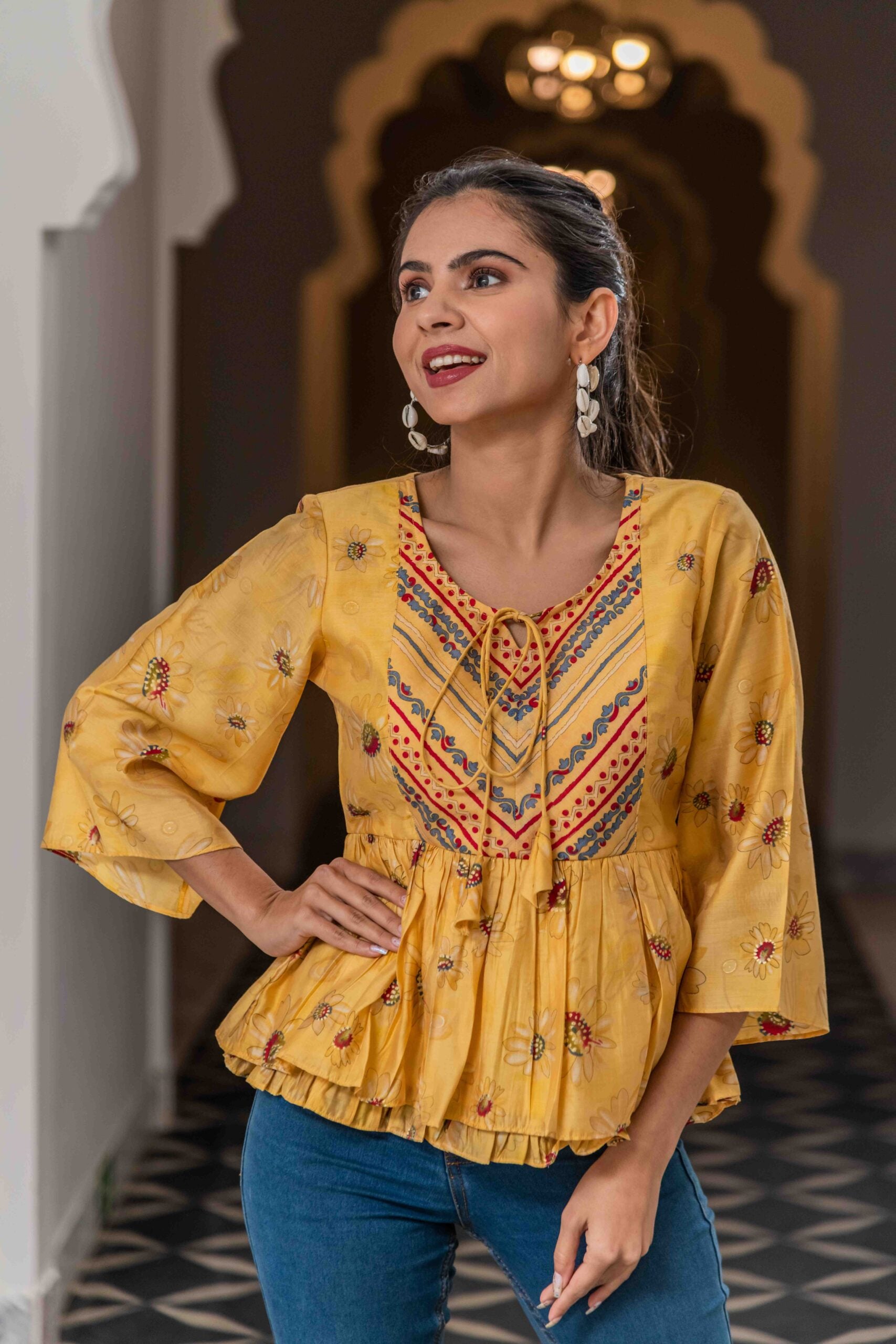 Peplum Yellow Printed Top Peplum Yellow Printed Top