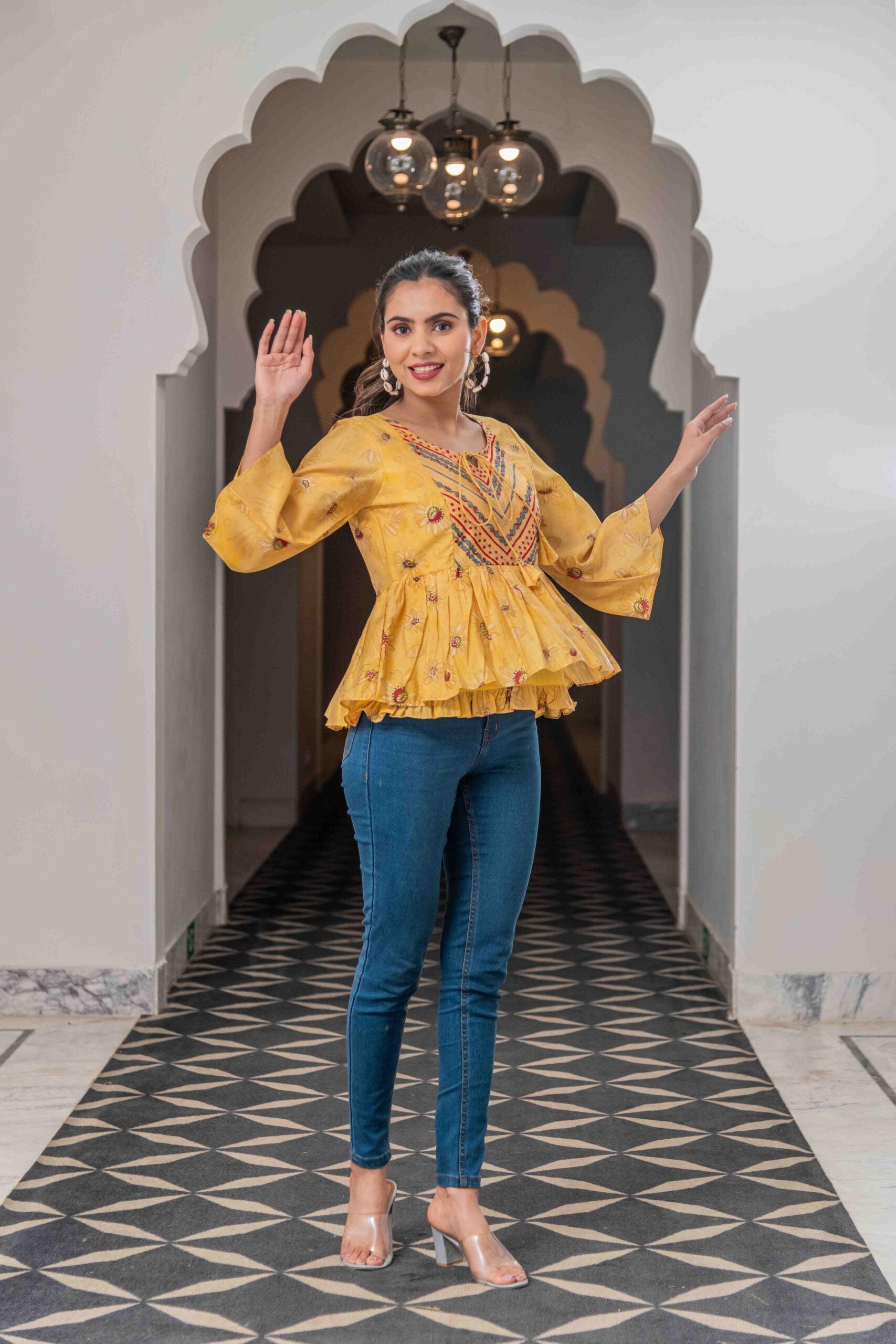 Peplum Yellow Printed Top Peplum Yellow Printed Top