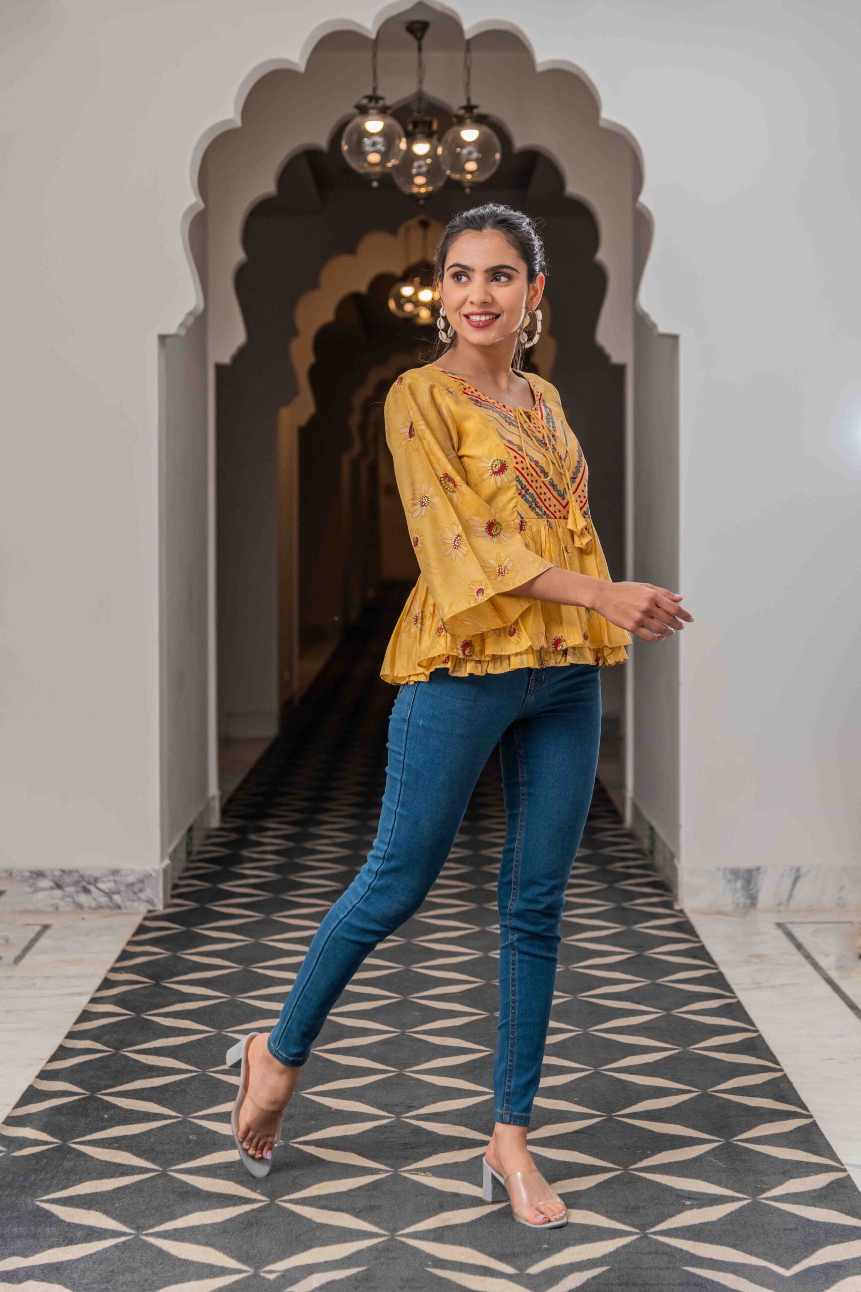 Peplum Yellow Printed Top Peplum Yellow Printed Top