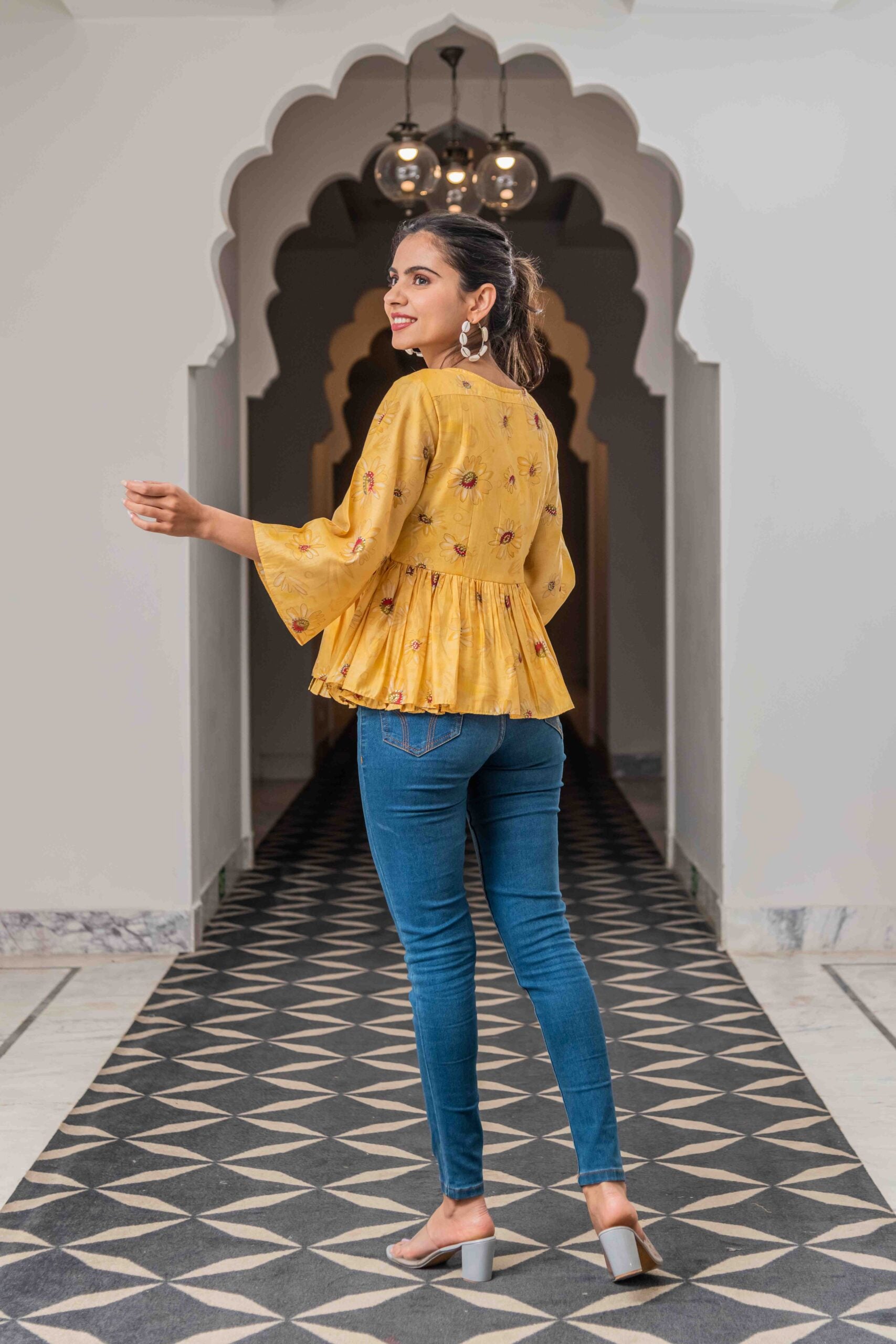 Peplum Yellow Printed Top Peplum Yellow Printed Top