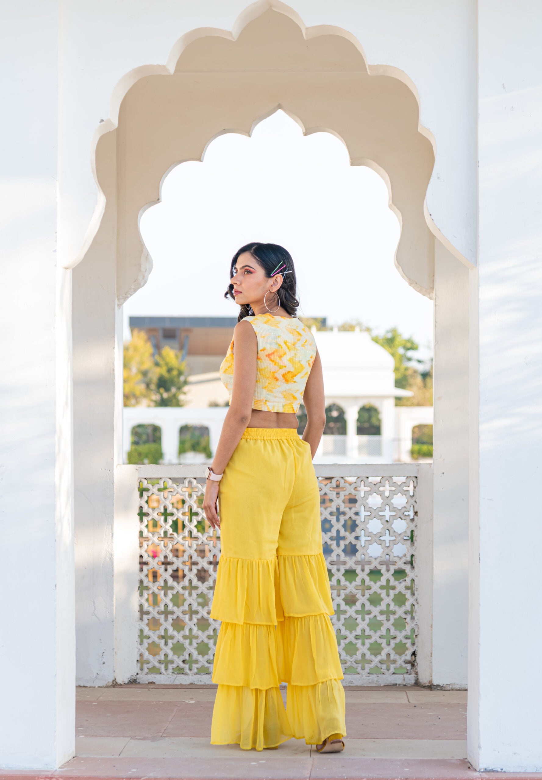 Yellow Modern Georgette Sharara Set Yellow Modern Georgette Sharara Set