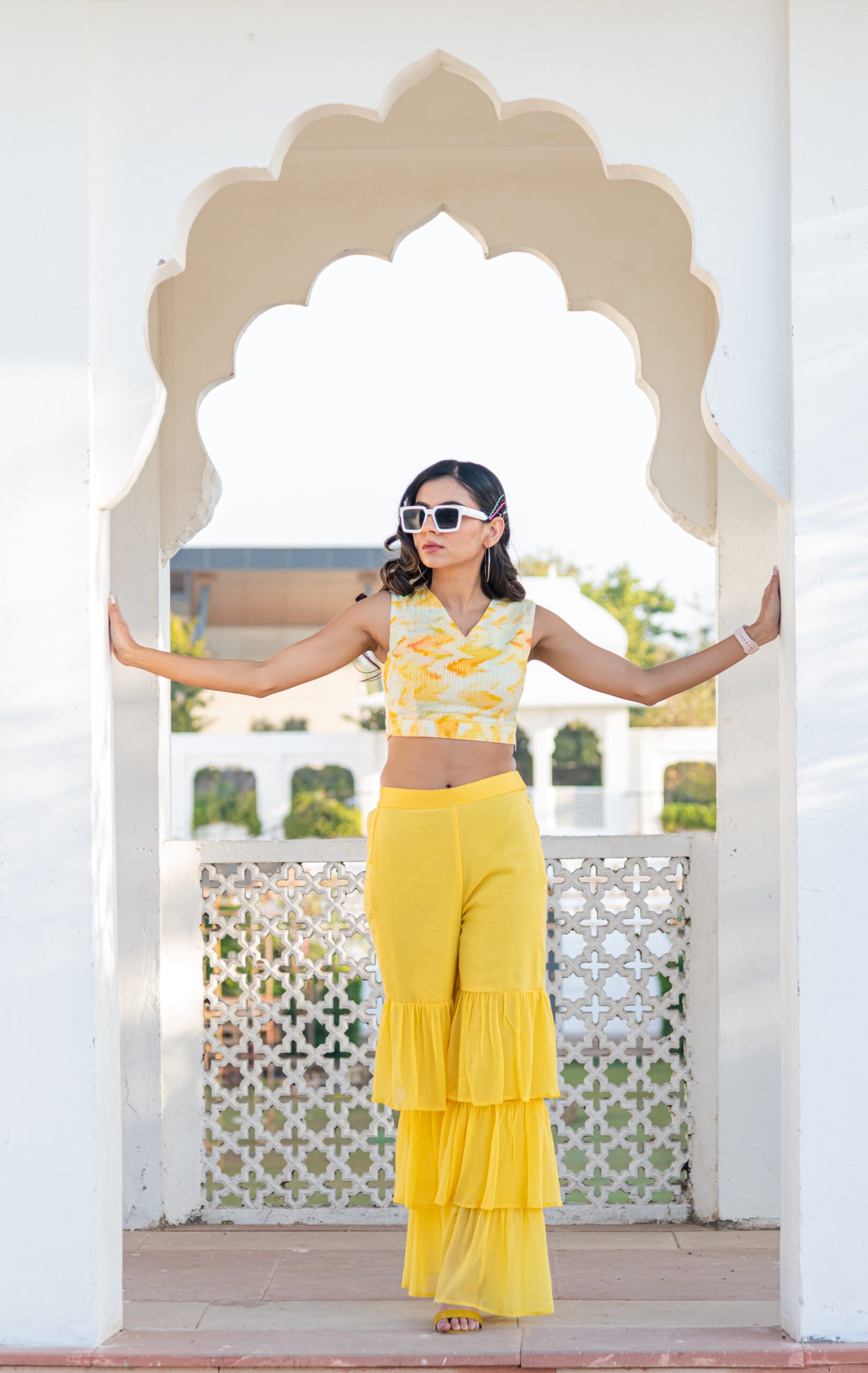 Yellow Modern Georgette Sharara Set Yellow Modern Georgette Sharara Set