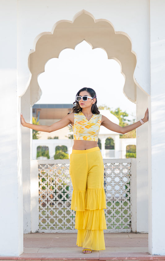 Yellow Modern Georgette Sharara Set