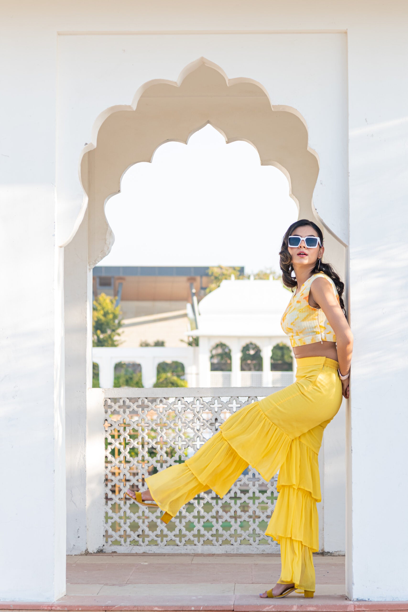 Yellow Modern Georgette Sharara Set Yellow Modern Georgette Sharara Set