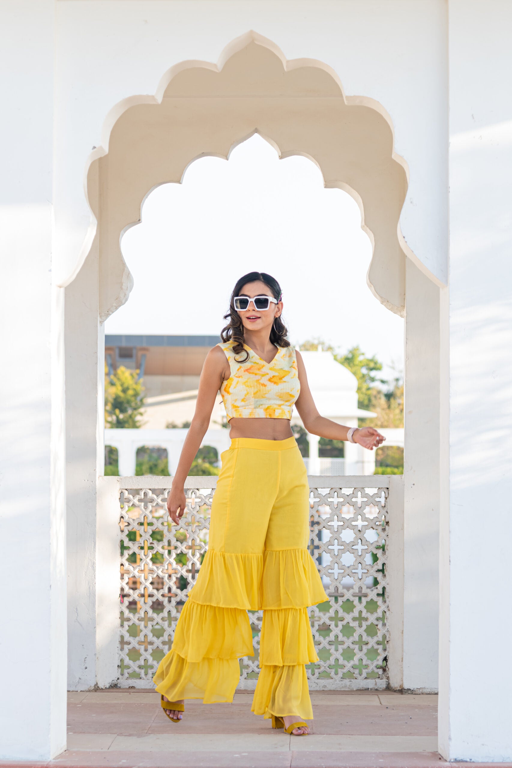 Yellow Modern Georgette Sharara Set Yellow Modern Georgette Sharara Set
