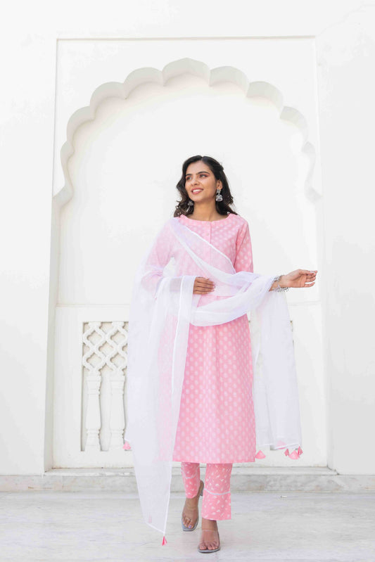 Pink Cotton Kurta Set