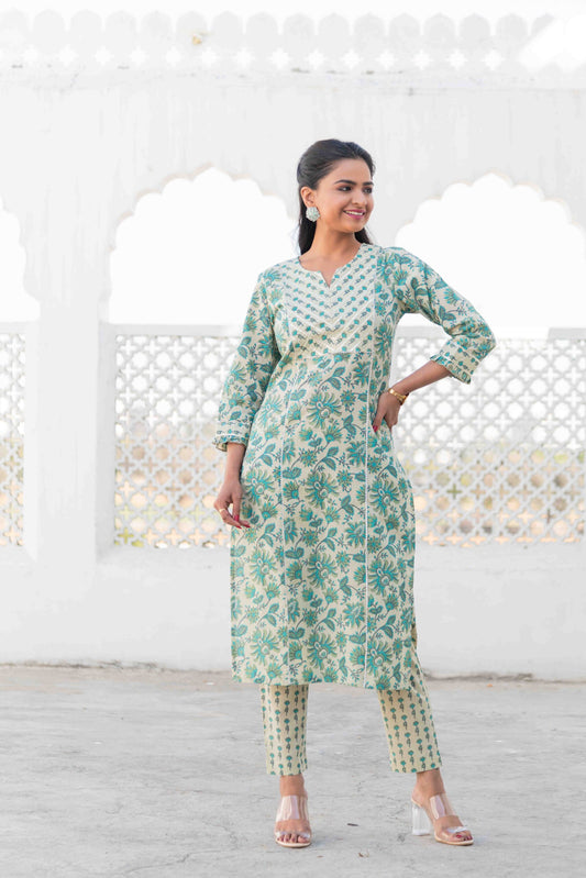 Green Cotton Kurta Set