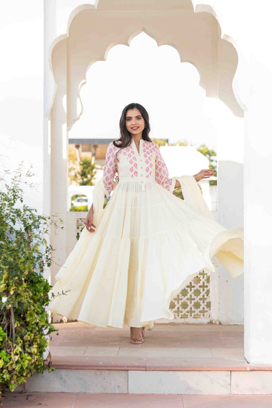 White Tiered Designer Suit Set