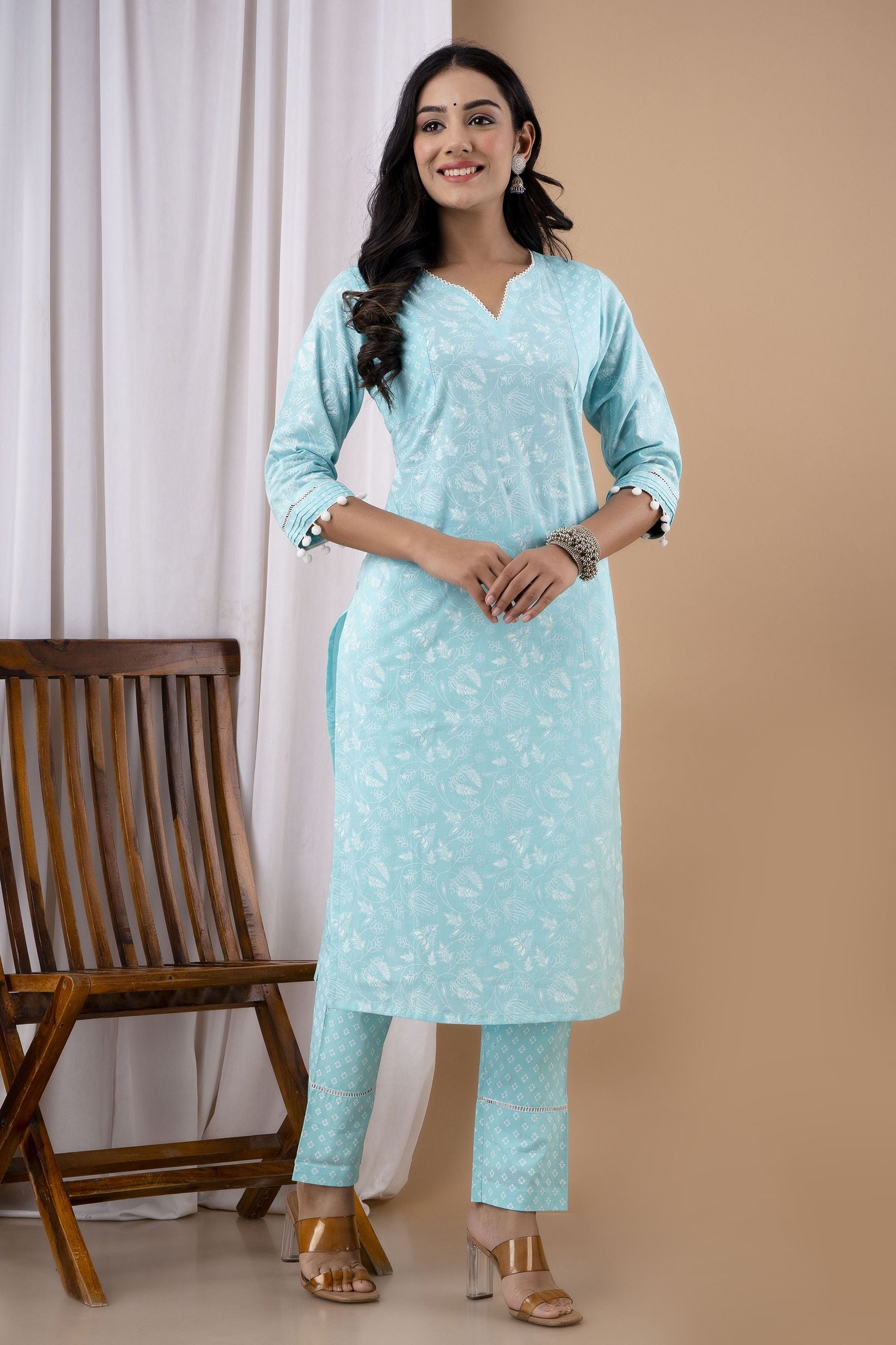 Sky Blue Cotton Printed Kurta Set Sky Blue Cotton Printed Kurta Set